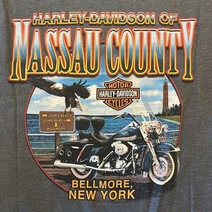 Harley Davidson Shirt Men Large Black Bellmore NY Biker Motorcyle Graphic‎